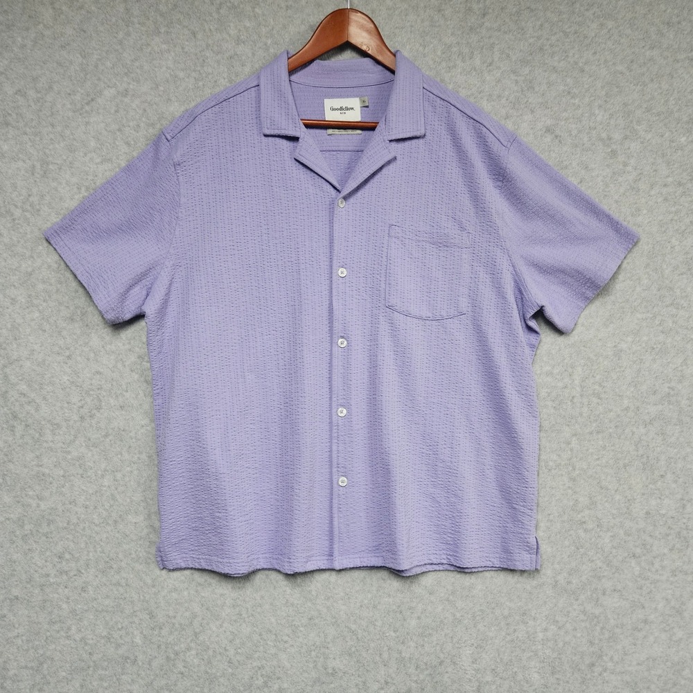 Goodfellow & Co Shirt Men XL Purple Seersucker Short Sleeve Camp Collar Casual
